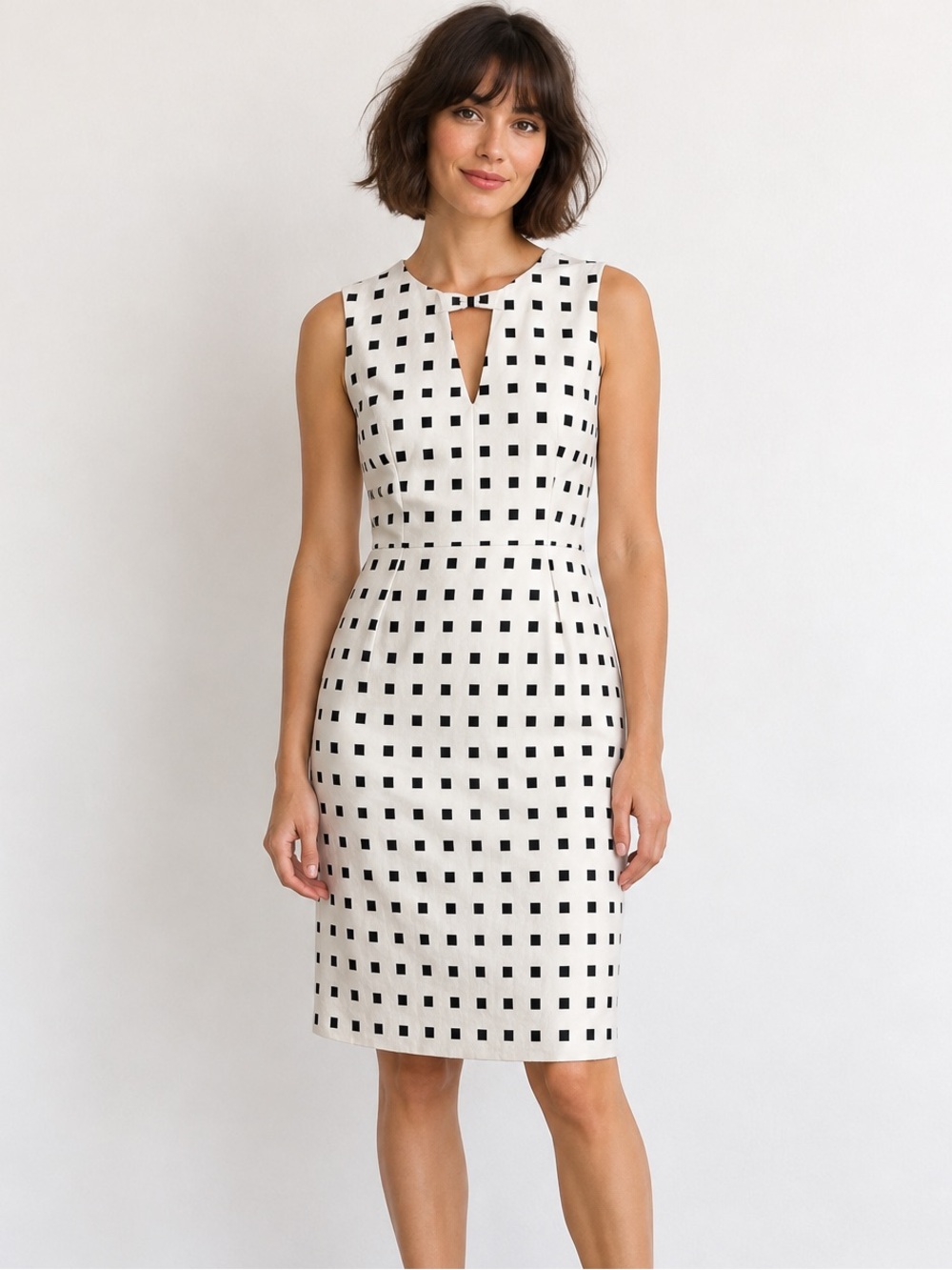 Akris Punto Black White Geometric Square Print Sheath Dress Size 12